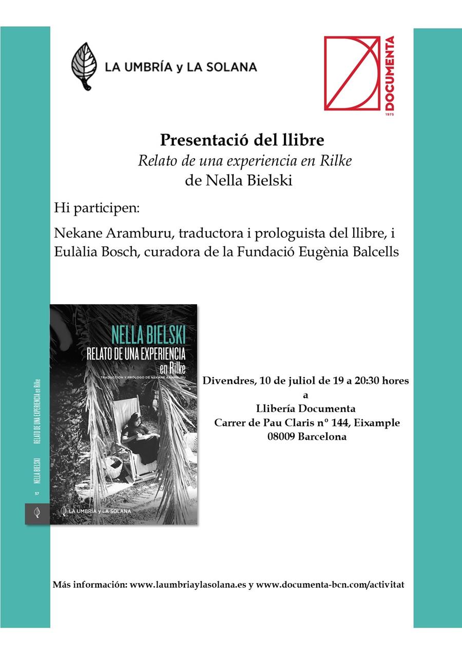 Presentació «Relato De Una Experiencia En Rilke» de Nella Bielski - 