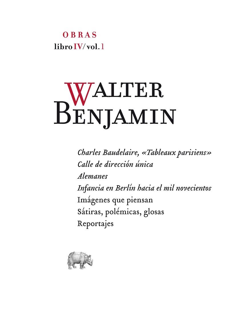 WALTER BENJAMIN LIBRO IV/VOL I | 9788496775770 | BENJAMIN, WALTER