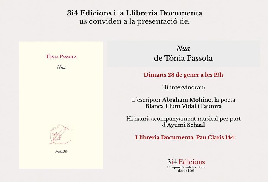 Presentem el poemari NUA, de Tònia Passola - 