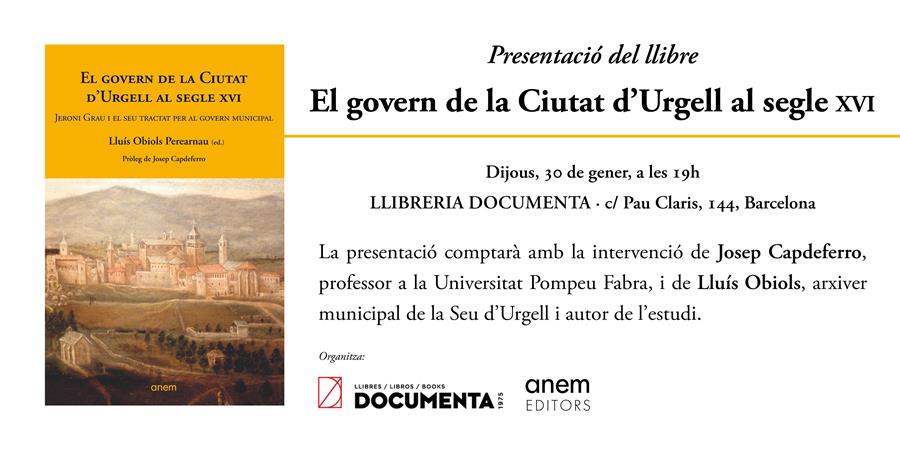 Presentem El govern de la Ciutat d'Urgell al segle XVI - 