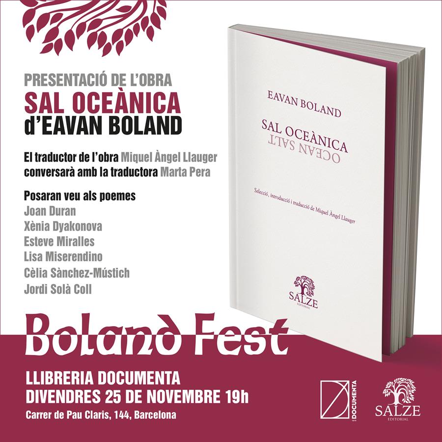 Presentem «Sal oceànica» d'Eavan Boland - 