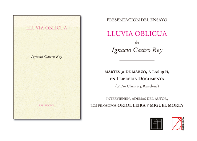Presentem l'assaig "Lluvia oblicua" d'Ignacio Castro Rey - 