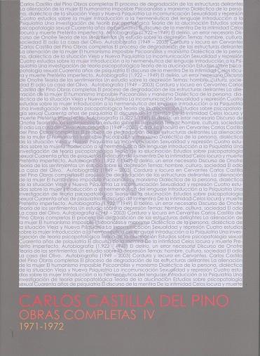 CARLOS CASTILLA DEL PINO. OBRAS COMPLETAS IV (1971-1972) | 9788499271033 | CASTILLA DEL PINO, CARLOS