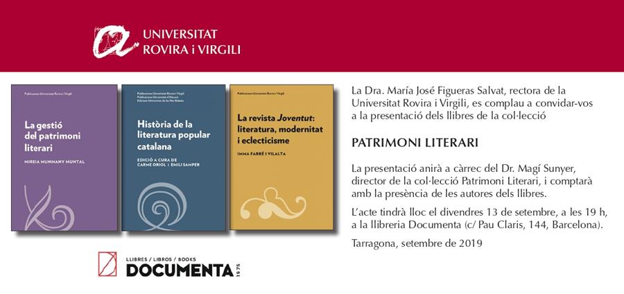 Presentem la col·lecció Patrimoni Literari - U. Rovira i Virgili - 