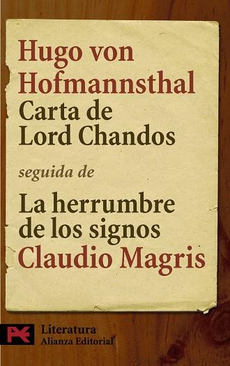 CARTA DE LORD CHANDOS | 9788420662183 | HOFMANNSTHAL, HUGO VON