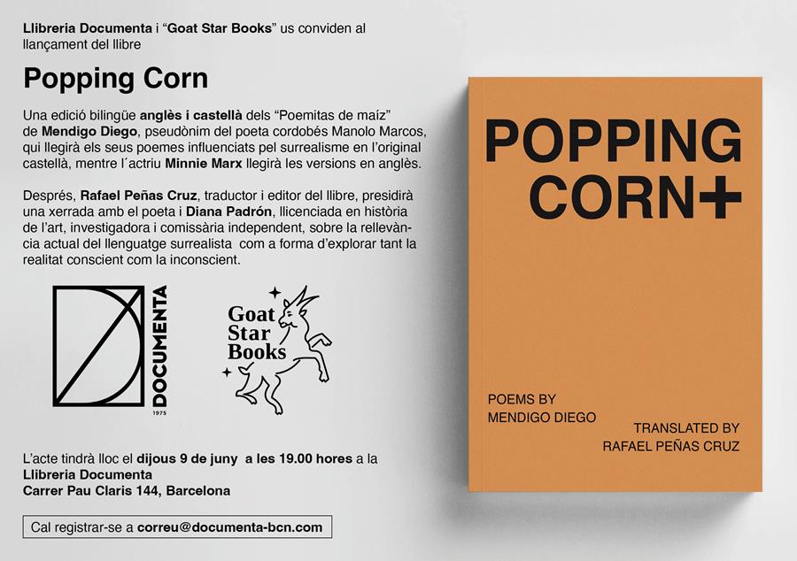 Presentem «Popping Corn +» de Mendigo Diego. Traducció de Rafael Peñas Cruz - 