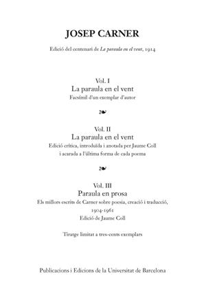 LA PARAULA EN EL VENT (edició centenari) | 9788447542246 | CARNER I PUIGORIOL, JOSEP