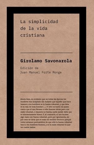 LA SIMPLICIDAD DE LA VIDA CRISTIANA | 9788418546501 | SAVONAROLA, GIROLAMO