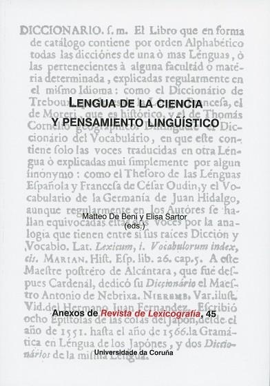 LENGUA DE LA CIENCIA Y PENSAMIENTO LINGÜÍSTICO | 9788497498944 | DE BENI, MATEO/SARTOR, ELISA